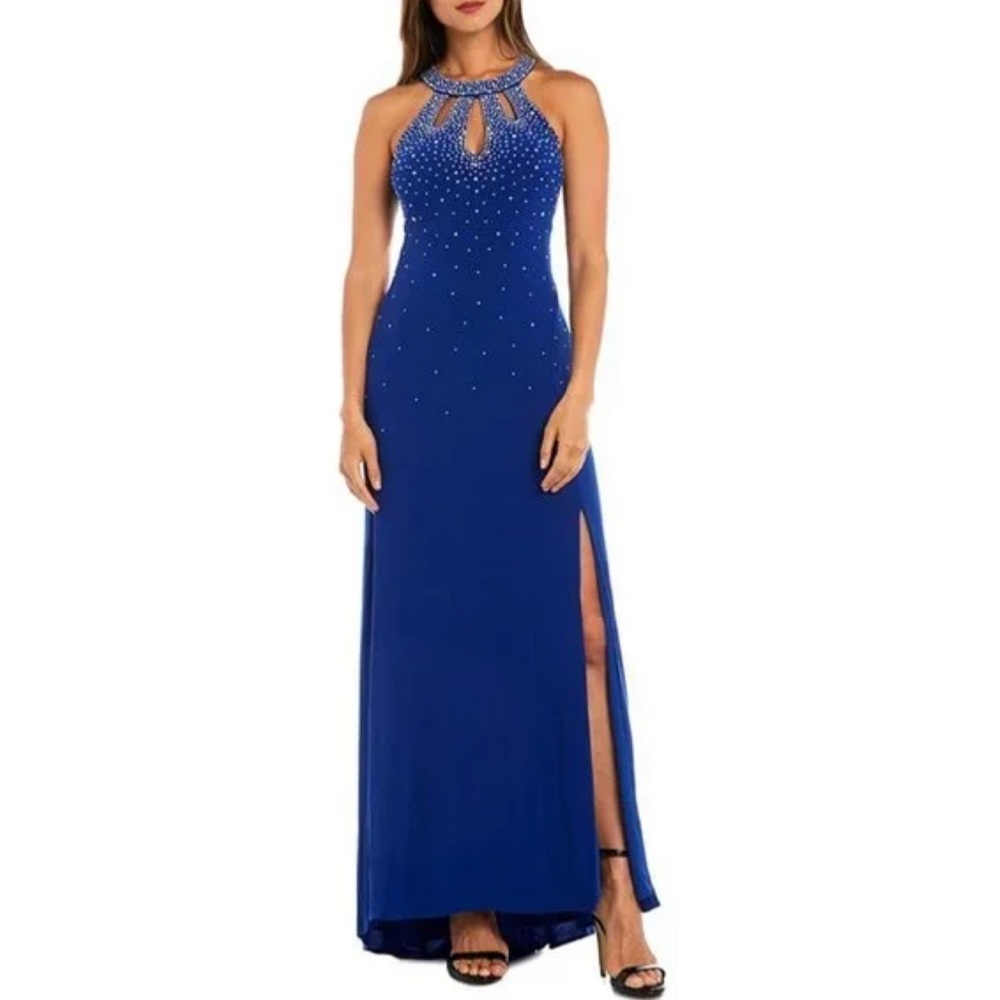 NIGHTWAY Embellished Open-Back Halter Gown size 6  NWT